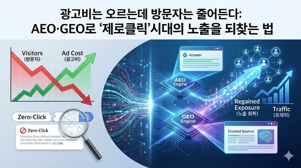 광고비는 오르는데 방문자는 줄어든다: AEO·GEO로 ‘제로클릭’ 시대의 노출을 되찾는 법