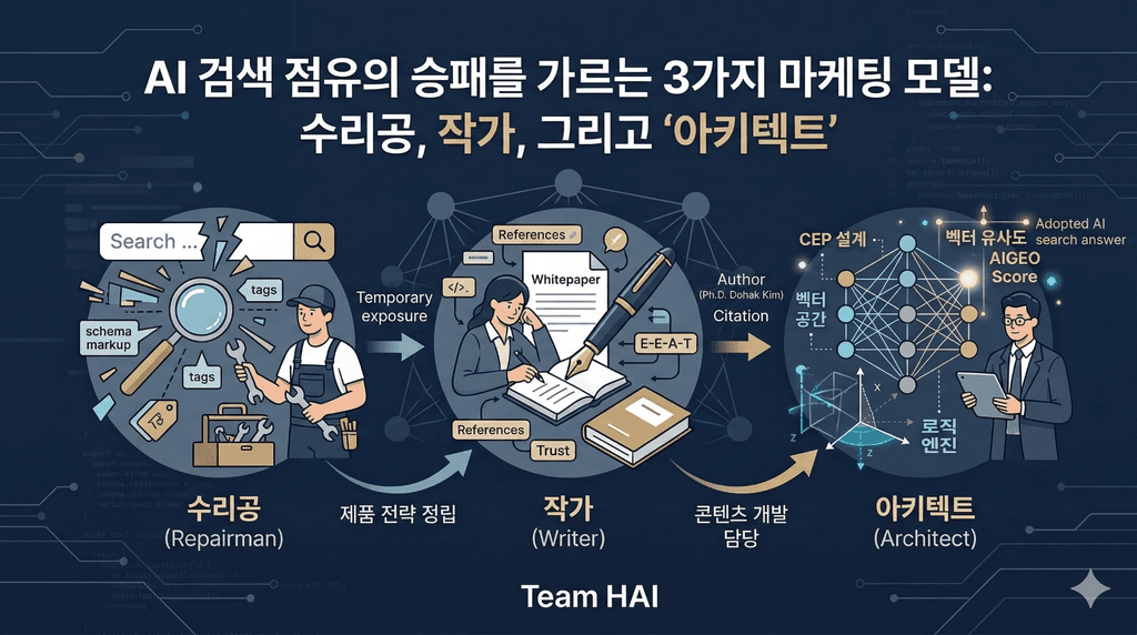 AI 검색 점유의 승패를 가르는 3가지 마케팅 모델: 수리공, 작가, 그리고 ‘아키텍트’