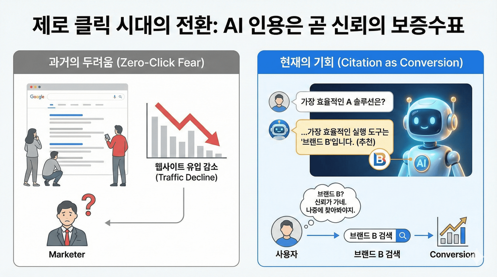 제로 클릭 시대 전환, AI 인용을 통한 신뢰 제고