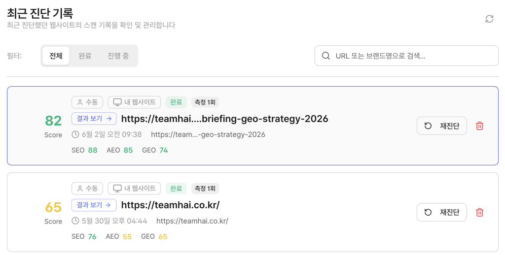 팀하이 진단 기록